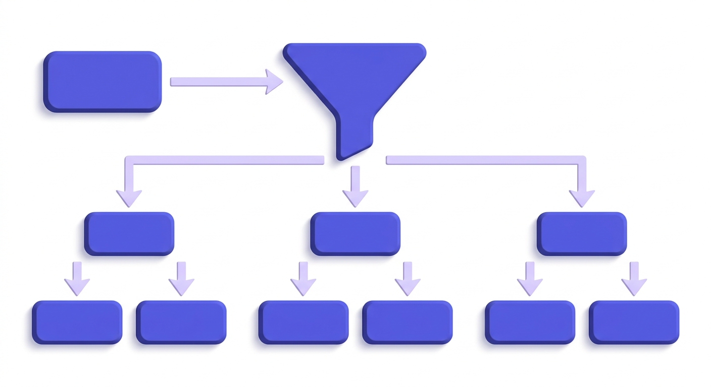 Flowchart showing email list flowing through verification stages with three outcome paths to send or suppress decisions.