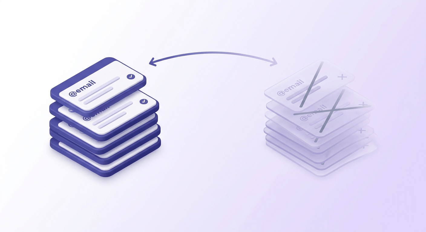 A timeline decay curve showing email addresses transitioning from valid to invalid over weeks
